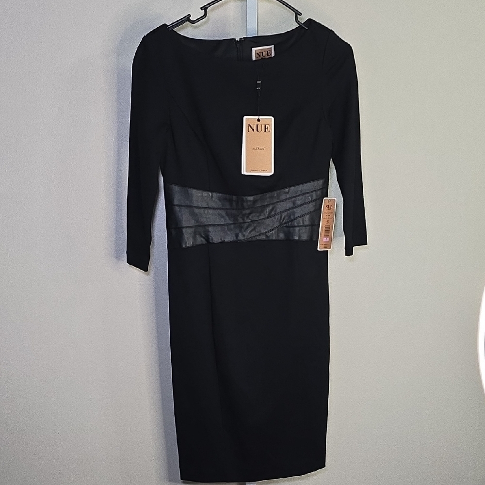 Nue by Shani Black Sheath Cocktail Dress with Bateau Neckline Ladies Sz 6